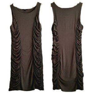 BIANCA NYGÅRD / Soft Bodycon Midi Dress Ruched Stretch Olive Green Sz 14